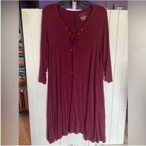Boutique+ Long Sleeve T-Shirt Dress Burgundy Size 0X